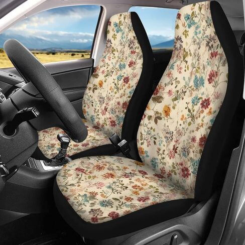Retro Ditsy Floral Print Stylish Front Seat Covers and Rear Bench Cute Flower Seat Covers Full Set Vehicle Cushion Cover Nonslip Breathable Fit for Most Sedan Truck SUV in Saudi Arabia