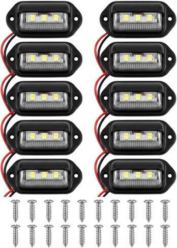 10 عبوات من 6 مصابيح لوحة ترخيص LED، مصابيح LED بيضاء مقاومة للماء 12 فولت - 24 فولت لشاحنة SUV مقطورة قارب RV، مبيت فضي in Kuwait