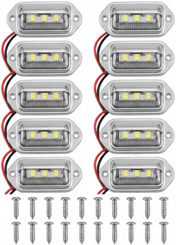 10-Pack 6 LED License Plate Lights, Waterproof 12V-24V White LED Tag Lights for Truck SUV Trailer RV Boat, Silver Housing in Saudi Arabia