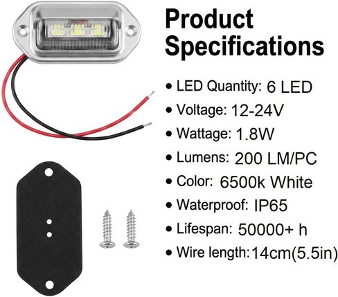10-Pack 6 LED License Plate Lights, Waterproof 12V-24V White LED Tag Lights for Truck SUV Trailer RV Boat, Silver Housing in Saudi Arabia
