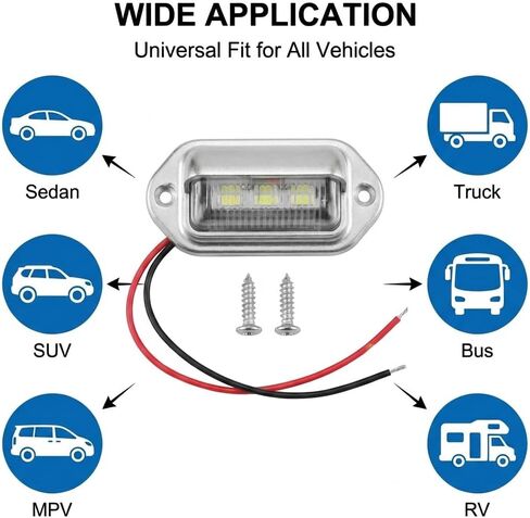 10-Pack 6 LED License Plate Lights, Waterproof 12V-24V White LED Tag Lights for Truck SUV Trailer RV Boat, Silver Housing in Saudi Arabia