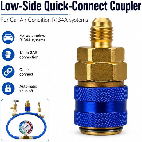 R134A AC Refrigerant Charging Hose Kit with Pressure Gauge, 1/2" Self-Piercing Can Tap Valve, Low-Side Quick-Connect Coupler with R410a Adapter for Automotive Air Conditioning Recharge in Saudi Arabia