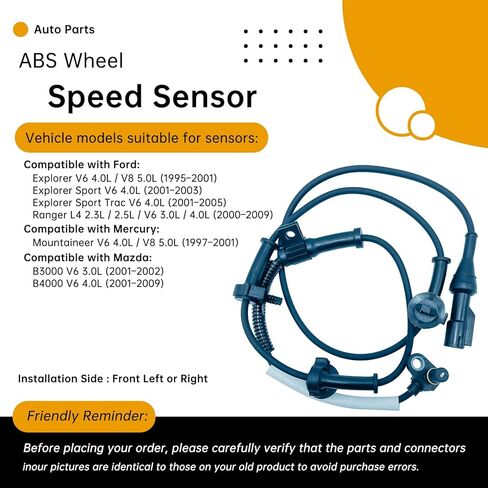 Front Left/Right ABS Wheel Speed Sensor Compatible with Ford Explorer 1995-2001, Explorer Sport Trac 2001-2005, Ranger 2000-2009, Mercury Mountaineer 1997-2001, Mazda B3000/B4000 2001-2009 (4WD) in Kuwait