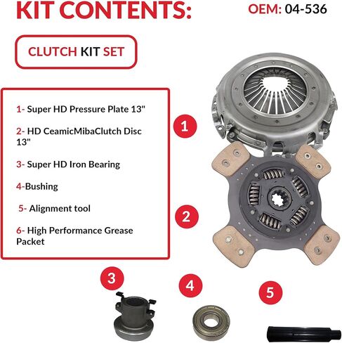 Clutch Kit Compatible With C4500 Kodiak Topkick C4500 Premium C4C042 C4C044 Cutaway Straight Truck 2002-2009 7.2L L6 DIESEL Turbocharged (w/13" Sintered Button clutch, 121mm Bearing Length; 04-536) in Kuwait