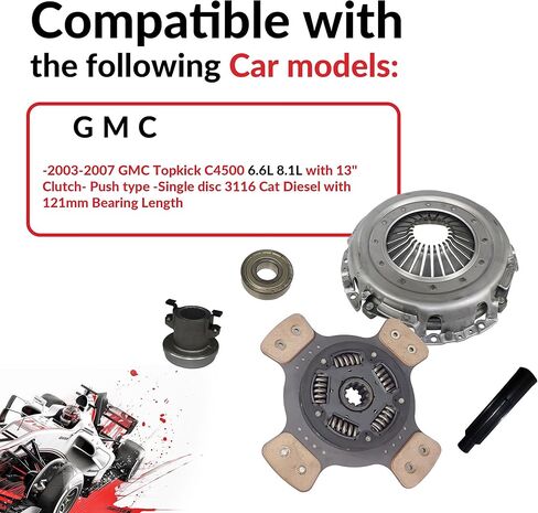 Clutch Kit Compatible With C4500 Kodiak Topkick C4500 Premium C4C042 C4C044 Cutaway Straight Truck 2002-2009 7.2L L6 DIESEL Turbocharged (w/13" Sintered Button clutch, 121mm Bearing Length; 04-536) in Kuwait