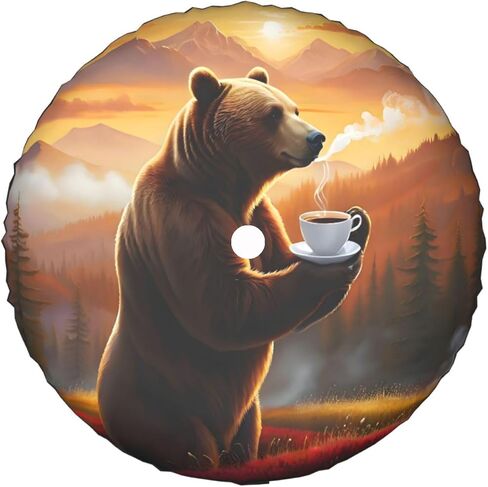 Sunset Bear Coffee Spare Tire Cover with Backup Camera Hole fit for Wrangler JL Leather Tire Wheel Protectors (17 inch) in Kuwait