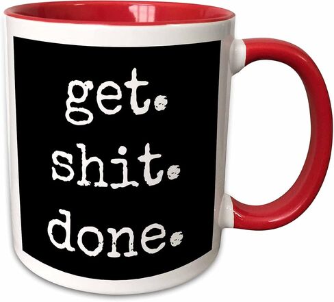 3dRose Get Shit Done Lettering Background Two Tone Mug, 11 oz, Black/White/Red in Saudi Arabia