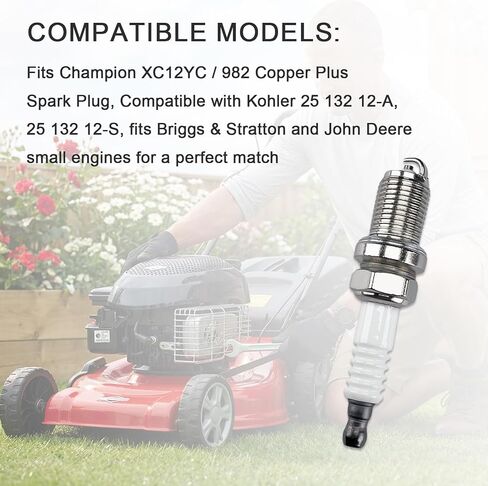 عبوتان، متوافقتان مع قابس الإشعال النحاسي XC12YC، يناسب محركات Kohler وBriggs & Stratton وJohn Deere الصغيرة - استبدال طراز OE، متوافق مع Kohler 25 132 12-A، 25 132 12-S in Kuwait
