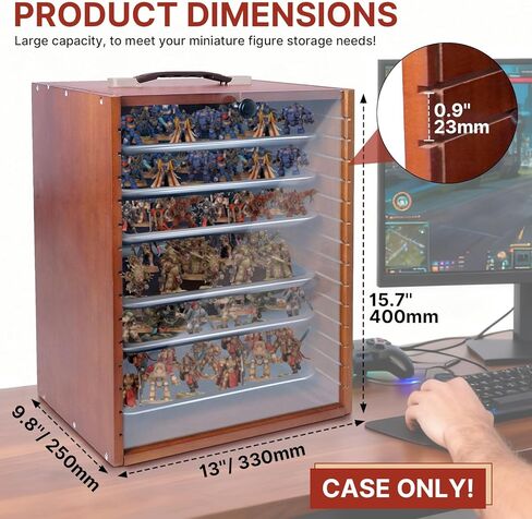 Miniature Display Case with 6 Removable Trays, Wooden Collectibles Storage Box with Clear Lid, Portable Miniatures Organizer for Tabletop Figurines & Models in Saudi Arabia