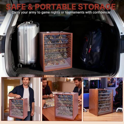 Miniature Display Case with 6 Removable Trays, Wooden Collectibles Storage Box with Clear Lid, Portable Miniatures Organizer for Tabletop Figurines & Models in Saudi Arabia
