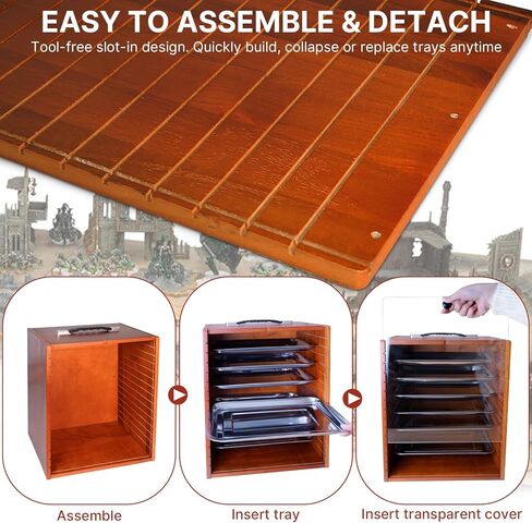 Miniature Display Case with 6 Removable Trays, Wooden Collectibles Storage Box with Clear Lid, Portable Miniatures Organizer for Tabletop Figurines & Models in Saudi Arabia