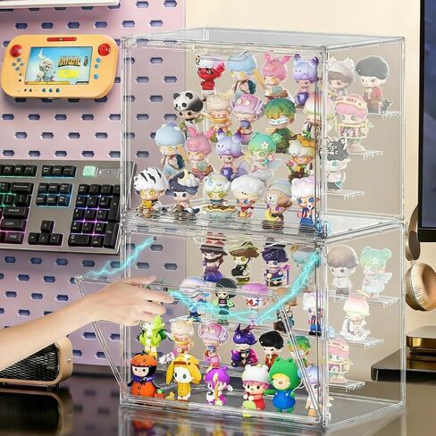 Acrylic Display Case for Collectibles 2 Pack 4 Layer Adjustable Figure Display Cases Large Clear Stackable Figurine Case Box with Magnetic Door & Shelves Hobby Showcase Display Box in Kuwait