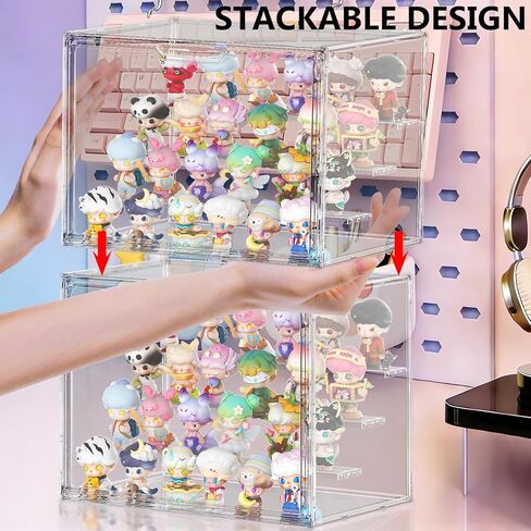 Acrylic Display Case for Collectibles 2 Pack 4 Layer Adjustable Figure Display Cases Large Clear Stackable Figurine Case Box with Magnetic Door & Shelves Hobby Showcase Display Box in Kuwait