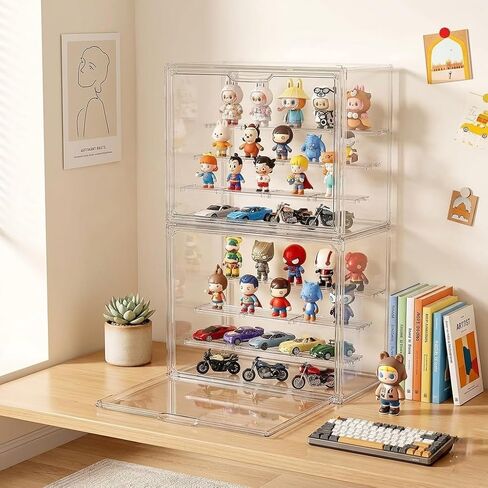 Acrylic Display Case for Collectibles 2 Pack 4 Layer Adjustable Figure Display Cases Large Clear Stackable Figurine Case Box with Magnetic Door & Shelves Hobby Showcase Display Box in Kuwait