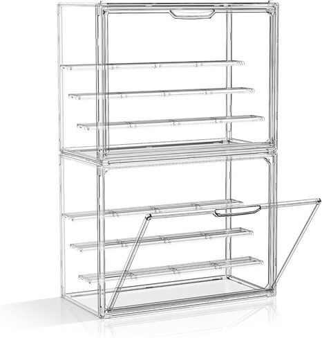 Acrylic Display Case for Collectibles 2 Pack 4 Layer Adjustable Figure Display Cases Large Clear Stackable Figurine Case Box with Magnetic Door & Shelves Hobby Showcase Display Box in Saudi Arabia