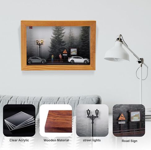 Forest Diorama 1/64 Scale Diecast Wooden Acrylic Display Case Forest Scene Wall Mount Model Cars Showcase for Toy Cars Dolls Storage in Saudi Arabia