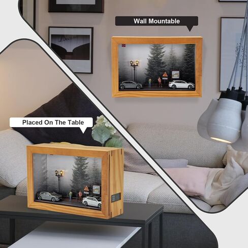 Forest Diorama 1/64 Scale Diecast Wooden Acrylic Display Case Forest Scene Wall Mount Model Cars Showcase for Toy Cars Dolls Storage in Saudi Arabia