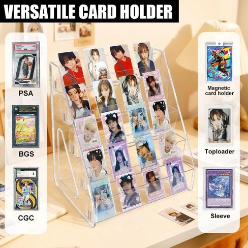 5 Tier Card Display Shelf, Acrylic Trading Card Display Stand Graded Card Display Stand with 40 Pcs Photocard Sleeves, Versatile Display Holders for PSA BGS SGC Slabs, Sports Cards, Greeting Card in Saudi Arabia