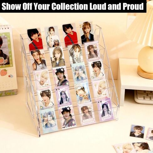 5 Tier Card Display Shelf, Acrylic Trading Card Display Stand Graded Card Display Stand with 40 Pcs Photocard Sleeves, Versatile Display Holders for PSA BGS SGC Slabs, Sports Cards, Greeting Card in Saudi Arabia
