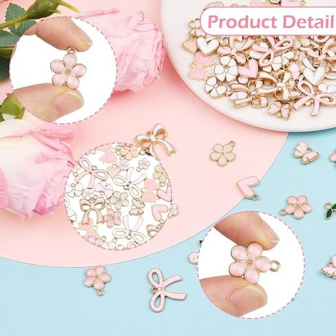 SUNNYCLUE 1 صندوق 80 قطعة 20 نمط Coquette Bow Charms زهرة وردية سحر السائبة سبيكة المينا Bowknot لوليتا الكرز الفراولة ربطة عنق عقدة المعلقات لصنع المجوهرات DIY القلائد القرط الحرف حقيبة ديكور in Kuwait