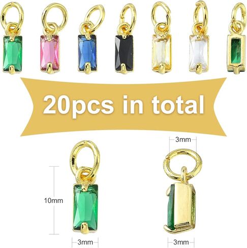 KitBeads 20pcs Micro Pave Rhinestone Charms Rectangle Real Gold Plated Cubic Zirconia Birthstone Charm for Jewelry Making Bracelets Bulk in Kuwait