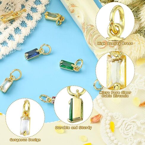 KitBeads 20pcs Micro Pave Rhinestone Charms Rectangle Real Gold Plated Cubic Zirconia Birthstone Charm for Jewelry Making Bracelets Bulk in Kuwait
