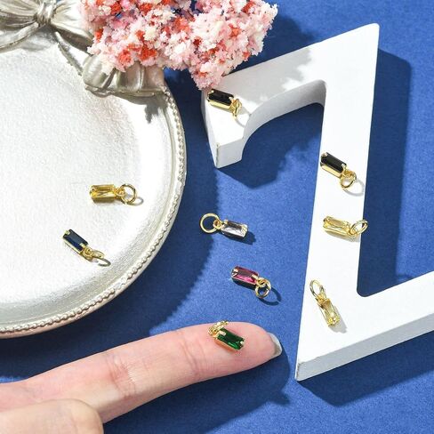 KitBeads 20pcs Micro Pave Rhinestone Charms Rectangle Real Gold Plated Cubic Zirconia Birthstone Charm for Jewelry Making Bracelets Bulk in Kuwait
