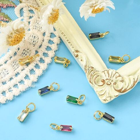KitBeads 20pcs Micro Pave Rhinestone Charms Rectangle Real Gold Plated Cubic Zirconia Birthstone Charm for Jewelry Making Bracelets Bulk in Kuwait