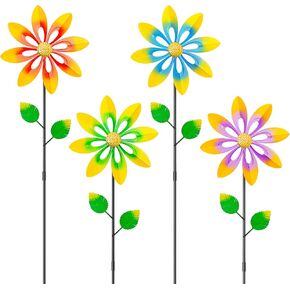 4 Pack Metal Wind Spinners Outdoor, Small Flower Pinwheels Windmill for Yard, Colorful Decorative Landscape Flower Garden Stakes for Patio Lawn Porch in Saudi Arabia