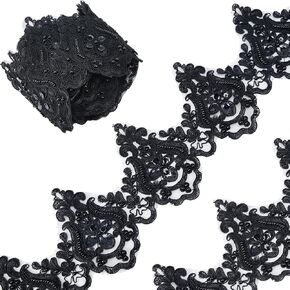 5Yards Black Embroidery Lace Trim Venice Lace Trim Polyester Embroidery Scalloped Trims Embroidered Flower Ribbon Bead Wave Pattern Ribbons for Sewing Wedding Dress Embellishment Home Decor in Saudi Arabia