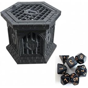 Dice Jail with Secure Clip-On Lid - Fun Dungeon Cage Prison for Tabletop RPG Polyhedral Dice Games (Includes Free 7-Piece Polyhedral Dice Set) (Shining Black) in Saudi Arabia