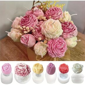 6PCS Flower Candle Mold Set, Silicone 3D Molds for DIY Candles Soap and Resin, Reusable Rose Peony Bouquet Making for Wedding Birthday Valentine's Mother's Day Crafts in Saudi Arabia