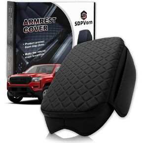 Armrest Cover for Nissan Frontier 2022-2025 Center Console Pad with Organizer Storage Pockets, Black Faux Leather Arm Rest Lid Protector Cushion D41 Interior Accessories in Kuwait