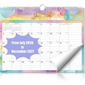 تقويم الحائط يوليو 2026 - ديسمبر 2027 - 18 تقويم شهري، 11 × 8.7 بوصة، مع العطلات، تواريخ جوليان، ورق سميك ومساحة للملاحظات، ديكور جدار المكتب المنزلي in Kuwait