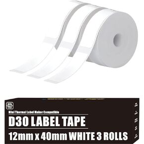 ملصقات D30 متوافقة مع ملصقات Phomemo D30 شريط الملصقات لـ Printmaster Print Master D30 Q30 Smart Mini Label Maker إعادة ملء Phomemo Label D30 شريط صانع الملصقات أبيض 12 × 40 مم 0.47 بوصة × 1.57 بوصة 3 لفات in Kuwait