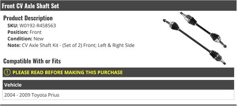 Front CV Axle Shaft - Set of 2 - Compatible with 2004-2009 Toyota Prius in Kuwait