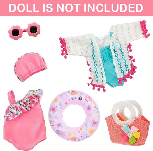 18 Inch Doll Clothes and Accessories, Doll Swimming Outfit Including Swimsuits Hat Sunglasses Garland Handbag Swimming Ring (Not Include Doll) in Saudi Arabia