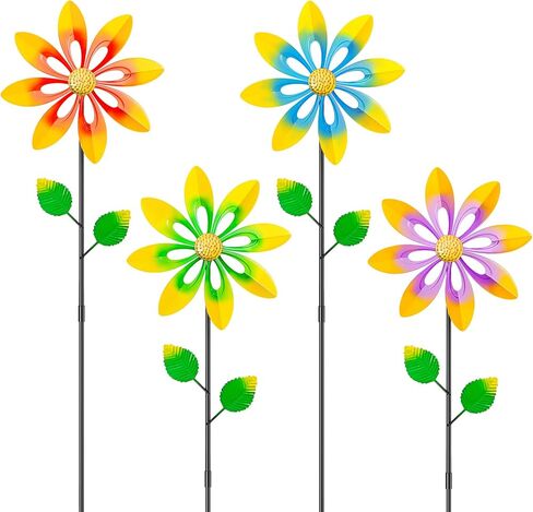 4 Pack Metal Wind Spinners Outdoor, Small Flower Pinwheels Windmill for Yard, Colorful Decorative Landscape Flower Garden Stakes for Patio Lawn Porch in Saudi Arabia