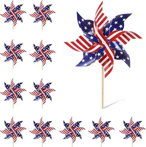 American Flag Pinwheels Patriotic Decorations, 4th of July Outdoor Yard Decor, Red White Blue Reflective Wind Spinner with Stake, Independence Day Memorial Day, Bird Repellent in Saudi Arabia