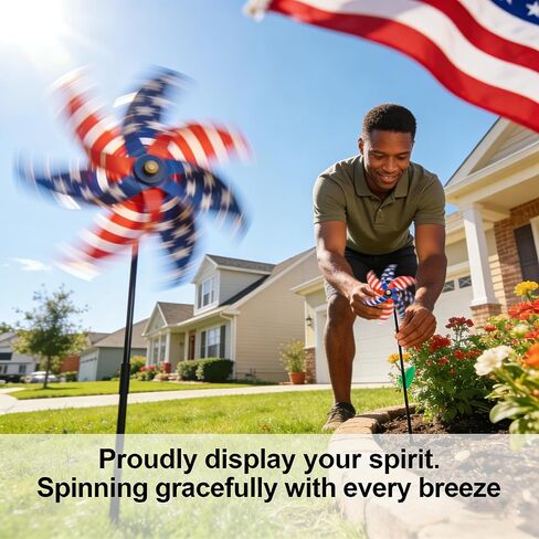 American Flag Pinwheels Patriotic Decorations, 4th of July Outdoor Yard Decor, Red White Blue Reflective Wind Spinner with Stake, Independence Day Memorial Day, Bird Repellent in Saudi Arabia