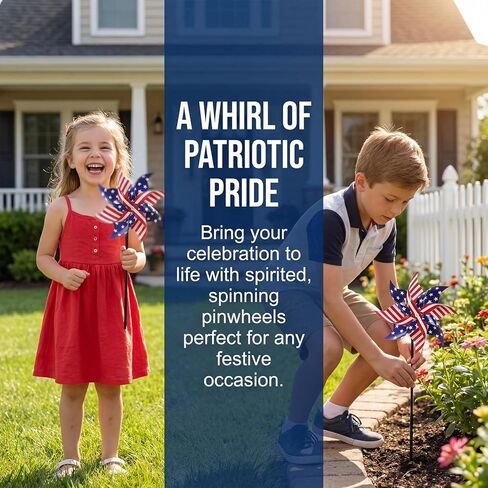 American Flag Pinwheels Patriotic Decorations, 4th of July Outdoor Yard Decor, Red White Blue Reflective Wind Spinner with Stake, Independence Day Memorial Day, Bird Repellent in Saudi Arabia