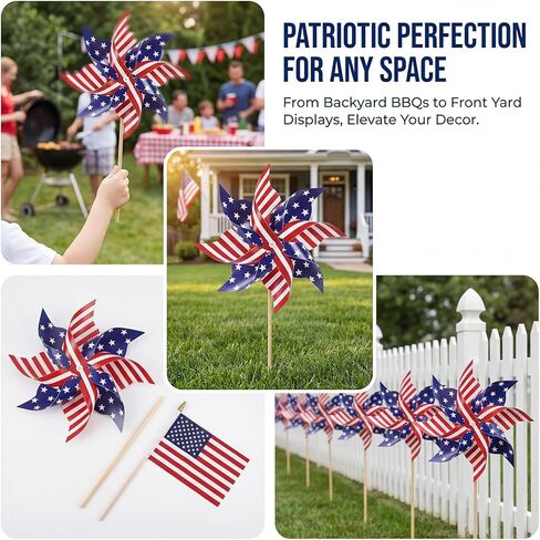 American Flag Pinwheels Patriotic Decorations, 4th of July Outdoor Yard Decor, Red White Blue Reflective Wind Spinner with Stake, Independence Day Memorial Day, Bird Repellent in Saudi Arabia