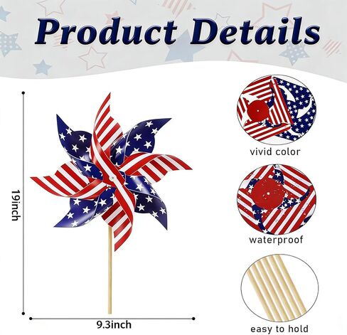 American Flag Pinwheels Patriotic Decorations, 4th of July Outdoor Yard Decor, Red White Blue Reflective Wind Spinner with Stake, Independence Day Memorial Day, Bird Repellent in Saudi Arabia