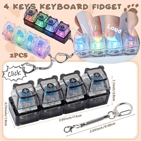 2 PCS Keyboard Fidget Toy for Adults Keyboard Fidget Keychain, Cute Bear Shape Mechanical Keyboard Fidget Clicker 4-in-1 Button for Stress Relief (Black & White) in Kuwait