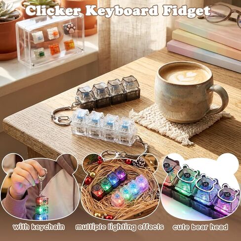 2 PCS Keyboard Fidget Toy for Adults Keyboard Fidget Keychain, Cute Bear Shape Mechanical Keyboard Fidget Clicker 4-in-1 Button for Stress Relief (Black & White) in Kuwait