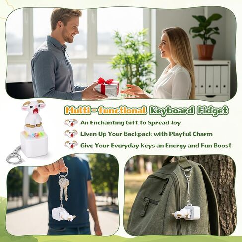 Squeaking Goat Keyboard Fidget Toys for Adults Rechargeable Keyboard Clicker Keychain with Scream Sound and LED Light for ASMR Desk Office Gag Gifts (White) in Saudi Arabia