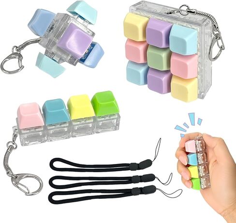 Keyboard Fidget, 3 Pack Macaron Color Clicker Keychain - Clicky Switch Sensory Keyboard for Anxiety Stress Relief, Portable Fidget Clicker for Adults in Kuwait