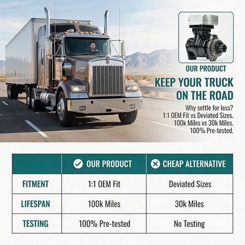 استبدال ضاغط الفرامل الهوائية لـ Cummins ISX15 QSX15 2010-2024 | يستبدل OEM 3689649 3689649RX 3689649NX | ضاغط هواء للشاحنة الثقيلة 12 فولت، 85 ملم، 1 اسطوانة مع تروس in Kuwait
