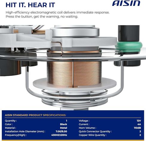 AISIN AFTERMARKET HORAZ-00003 قرص كهربائي عالي النغمة عالمي - متوافق مع سيارات الركاب والمركبات التجارية على الطرق الوعرة والدراجات البخارية والدراجات الترابية والدراجات النارية والدراجات النارية - 110 ديسيبل 12 فولت 4 أمبير 76 مم in Kuwait