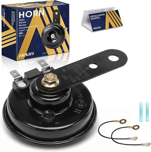 AISIN AFTERMARKET HORAZ-00003 قرص كهربائي عالي النغمة عالمي - متوافق مع سيارات الركاب والمركبات التجارية على الطرق الوعرة والدراجات البخارية والدراجات الترابية والدراجات النارية والدراجات النارية - 110 ديسيبل 12 فولت 4 أمبير 76 مم in Kuwait